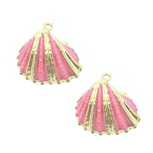 Schelp hanger Kokkel Neon Roze-Goud ±25x25mm
