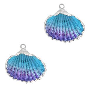 Schelp hanger Kokkel Silver-Blue purple ombre ±20x22mm