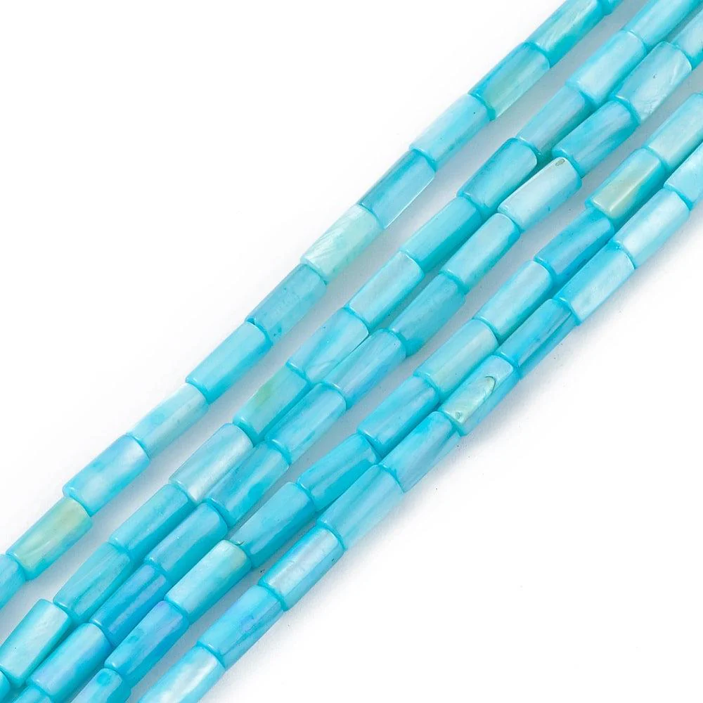 Schelp kralen tube aqua 8x4mm ~ per stuk