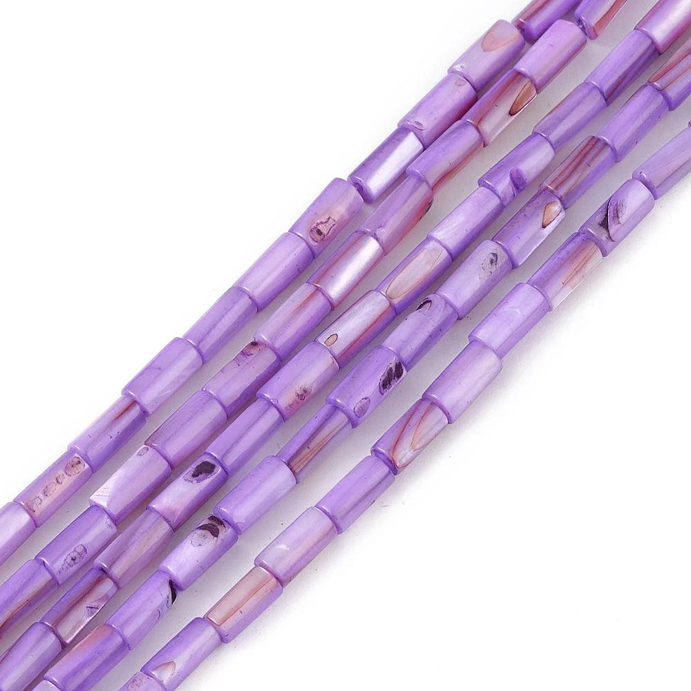 Schelp kralen tube paars 8x4mm ~ per stuk