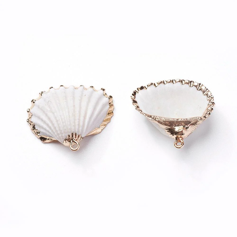 Schelp strand wit/goud 25x30mm