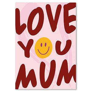 Sieraden kaartje "Love you mum" Burgundy Red-Pink-Yellow-Lilac