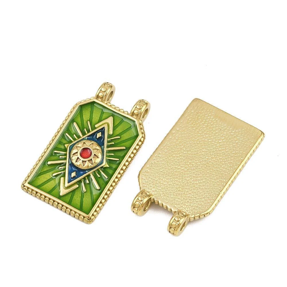 Bedel Rechthoek Evil Eye Emaille Premium RVS met 18K Goud Plating 30,5mm – per stuk - Image 2