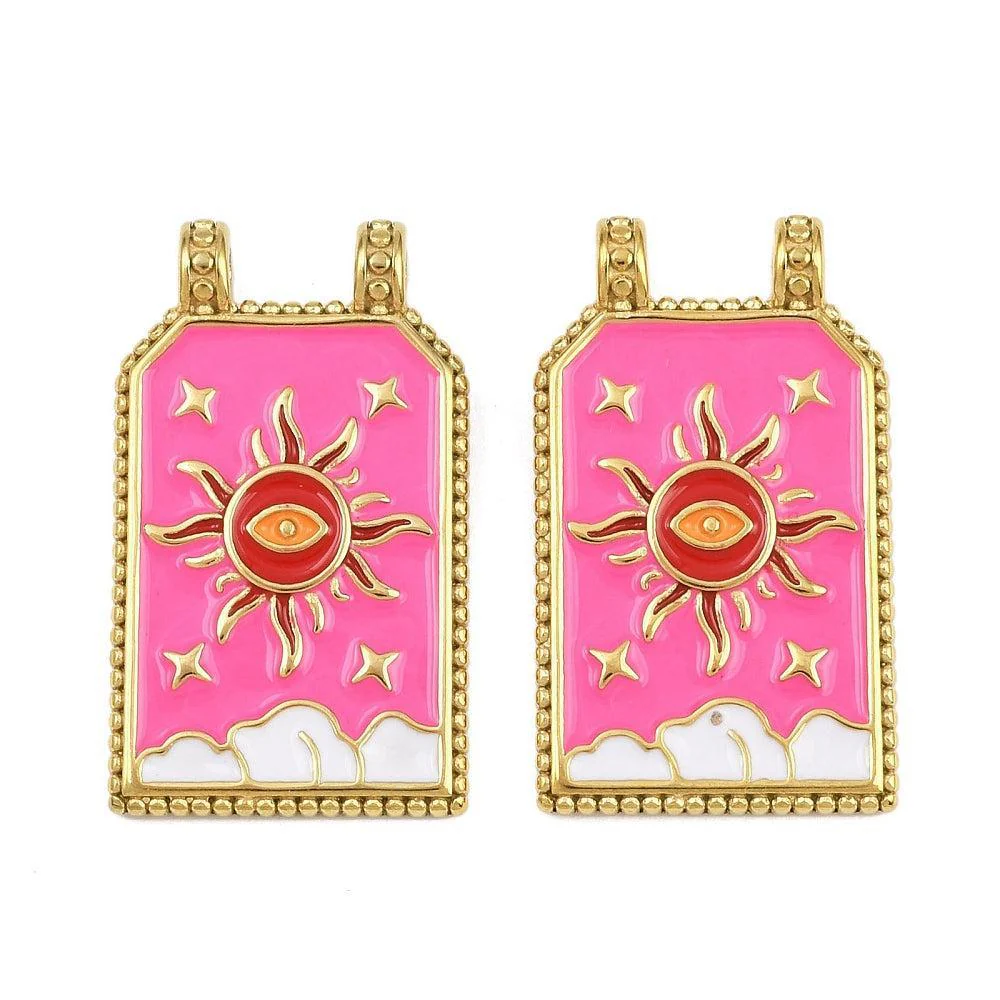 Bedel Rechthoek Evil Eye Emaille Premium RVS met 18K Goud Plating 30,5mm – per stuk
