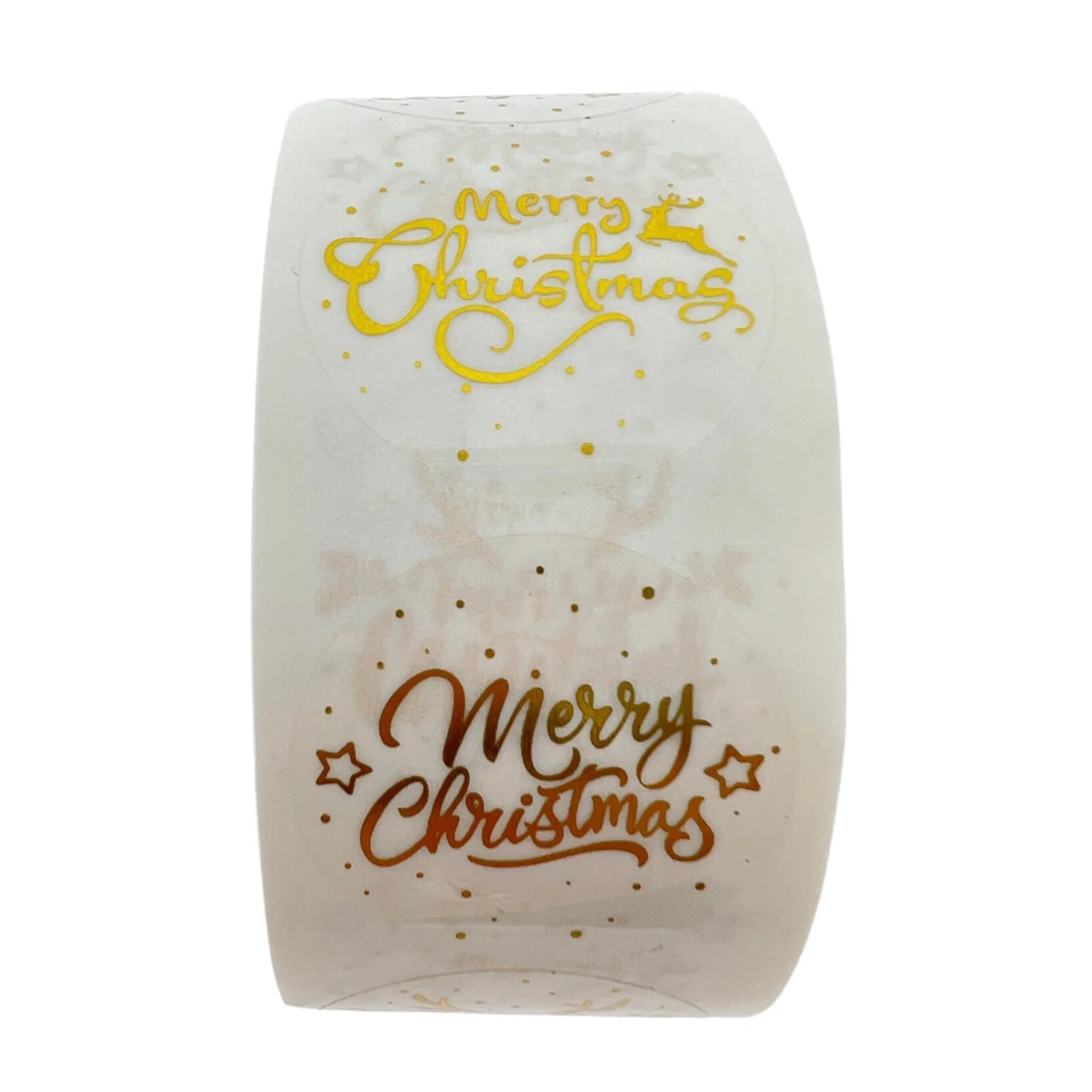 Stickers 'merry christmas' wit goud 25mm - per rol