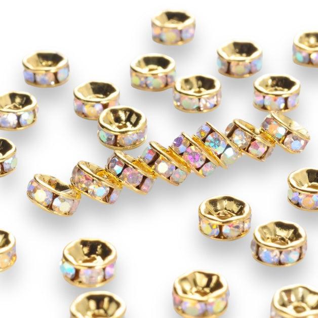 Strass rondel rhinestone AB gold plated 4x2mm - per 8 stuks