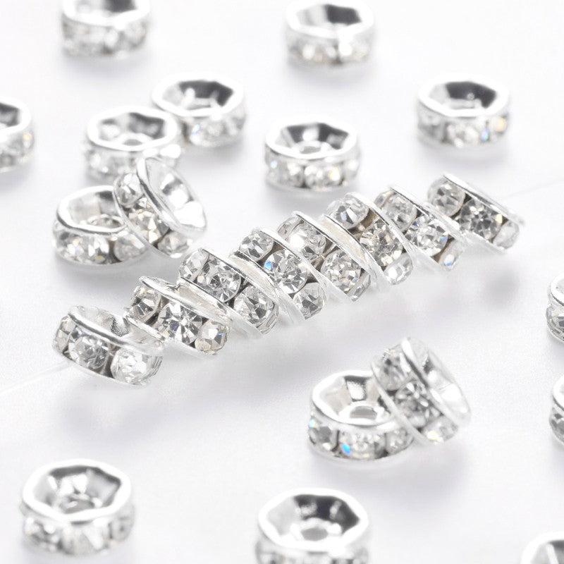 Strass rondel rhinestone zilver plated 4x2mm - per 8 stuks