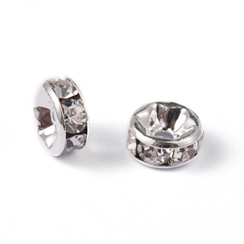 Strass rondel rhinestone zilver plated 6x3mm - per 8 stuks - Image 2