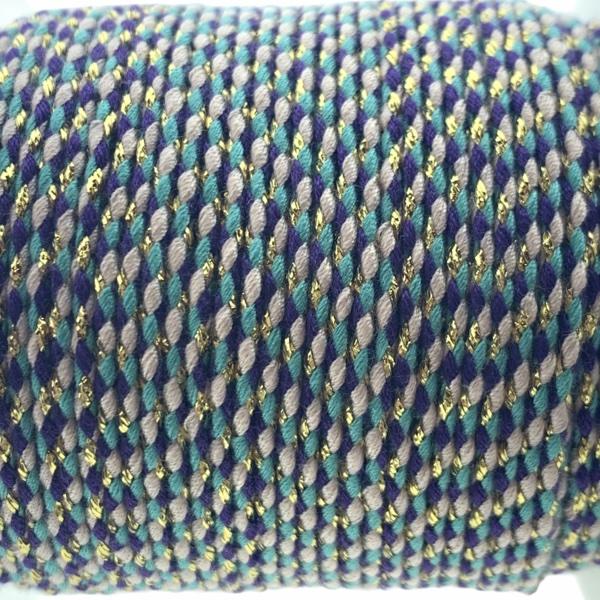 Ibiza gevlochten koord goud blauw/paars/roze ±1,5mm - 1 meter