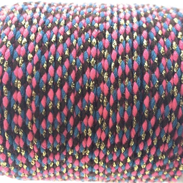 Ibiza gevlochten koord goud roze/blauw/bruin ±1,5mm - 1 meter