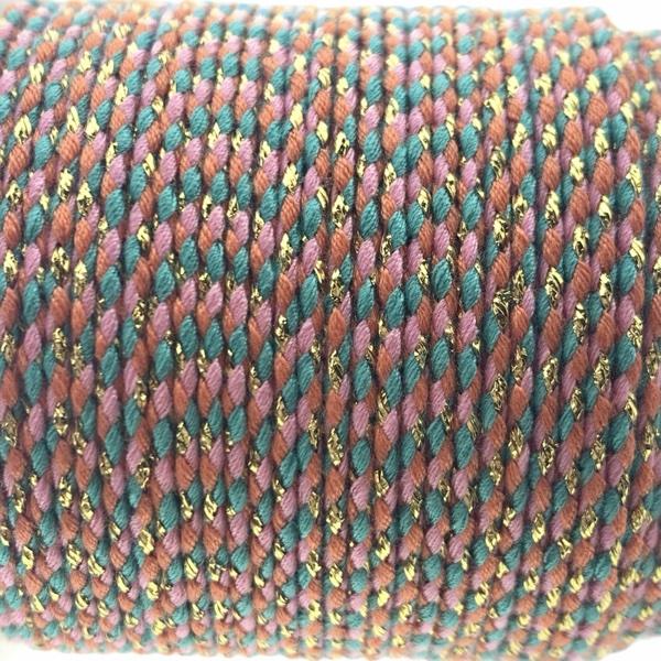 Ibiza gevlochten koord goud roze/oranje/blauw ±1,5mm - 1 meter