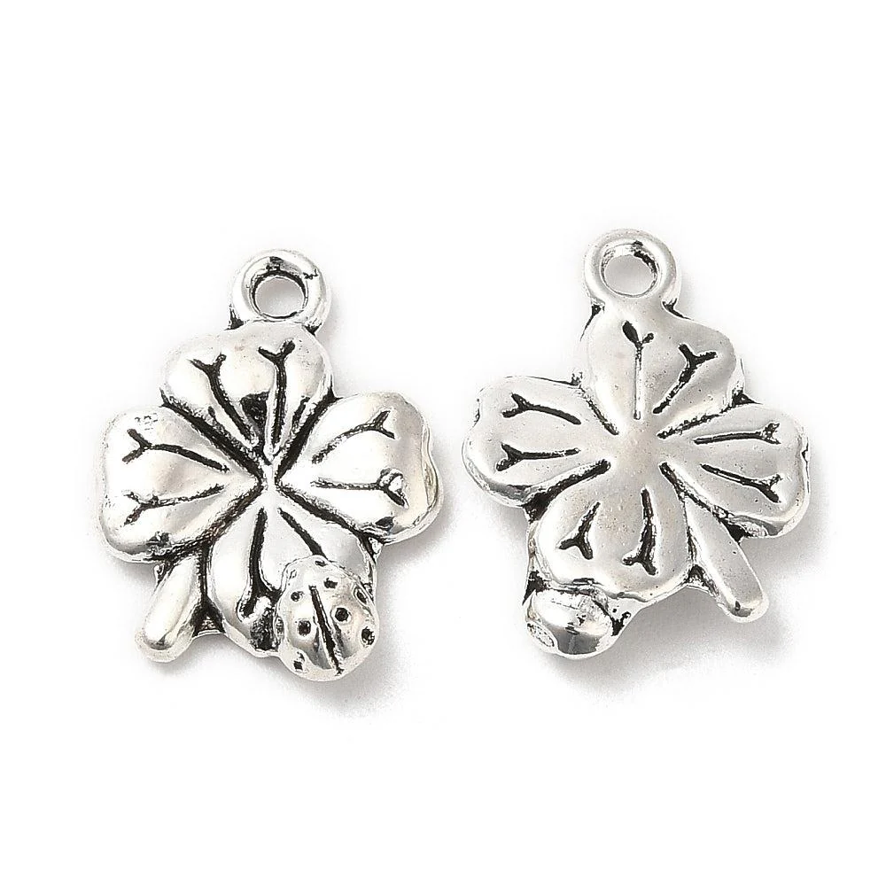 Tibetan style bedel bloemetje zilver 17x12x3mm