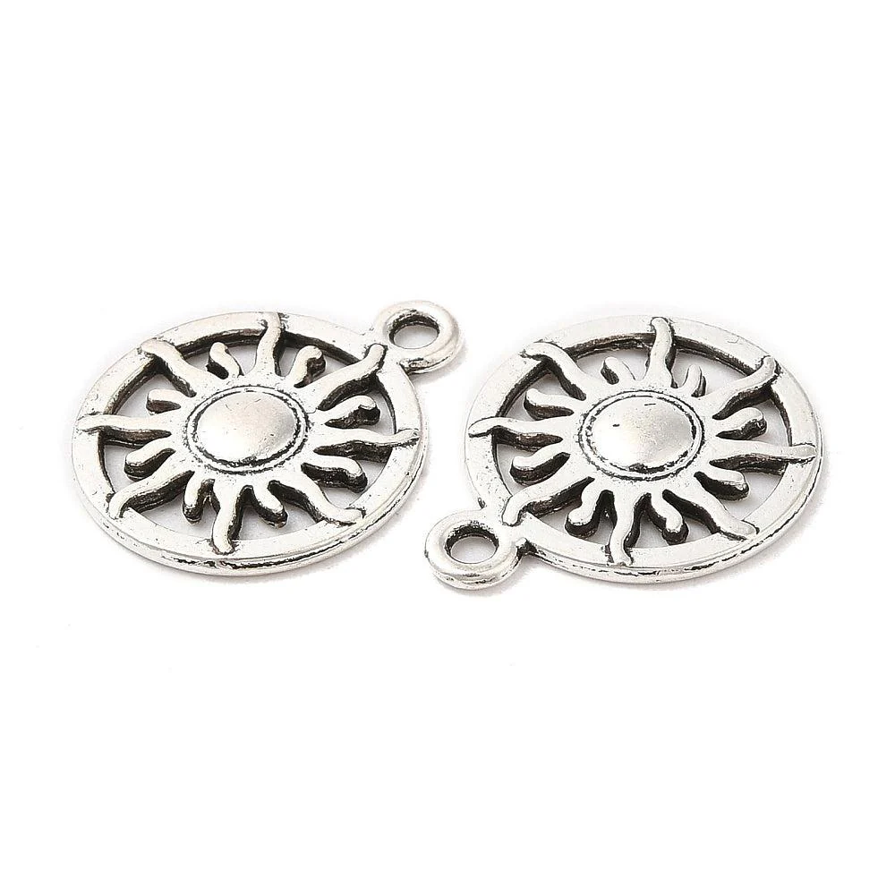 Tibetan style bedel sun zilver 19x15.5x1.8mm
