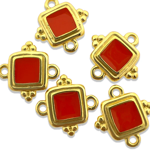 Tussenzetsel emaille oranje Goud 24K DQ 15mm - Image 2