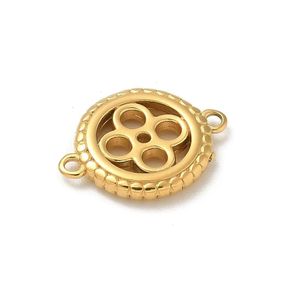 Tussenzetsel rond bloem RVS 14K Gold plated 10mm - per stuk - Image 2
