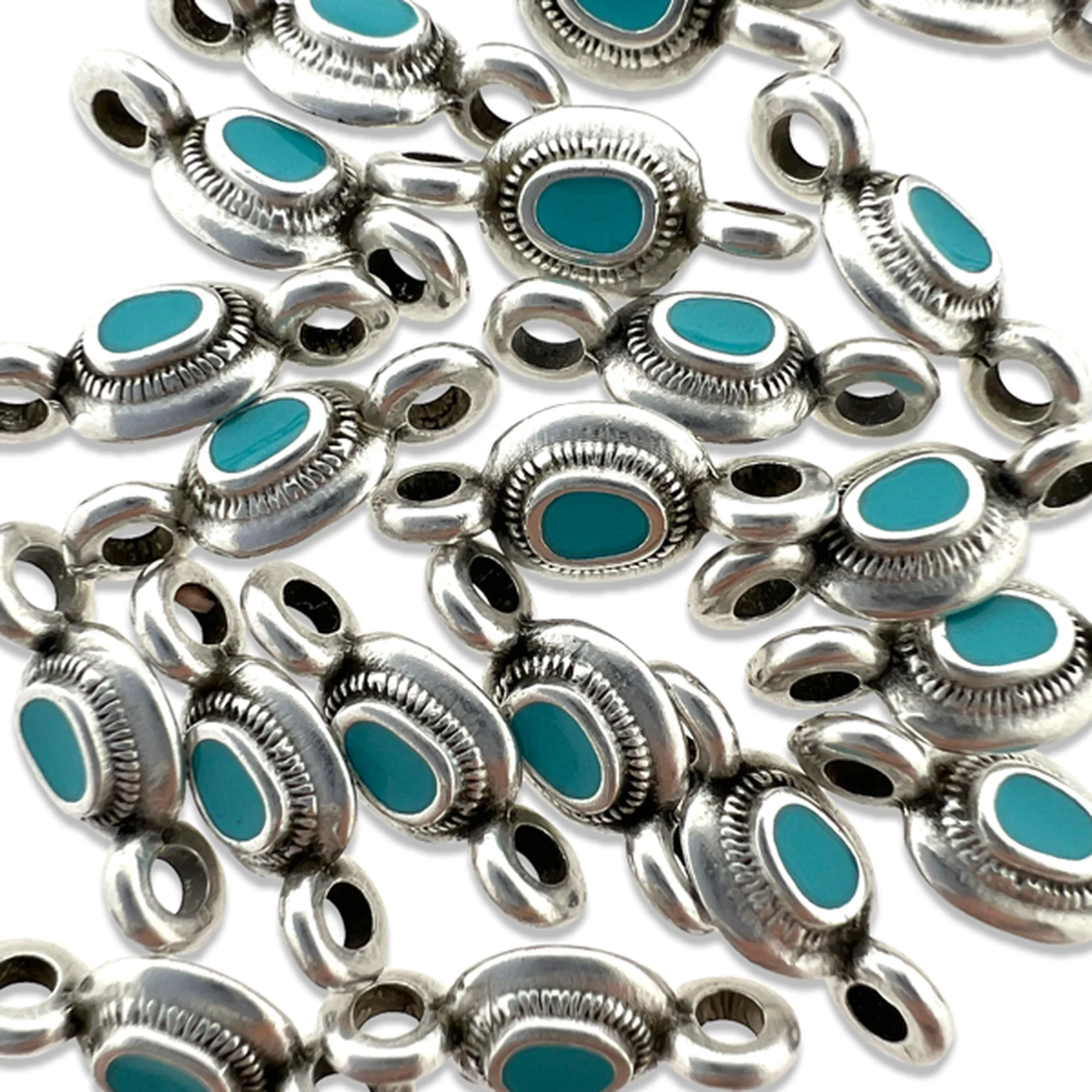 Tussenzetsel rond mini motief turquoise Zilver DQ 15x6mm - Image 2
