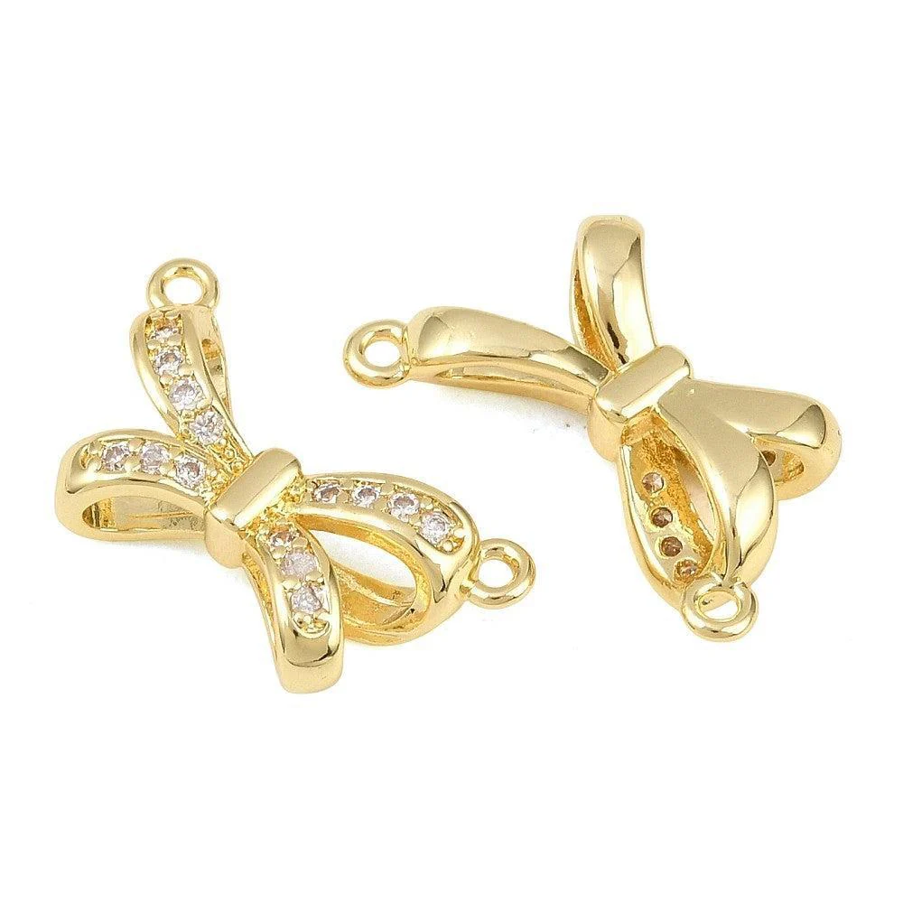 Tussenzetsel strik zirconia 18K Gold plated 23mm - per stuk - Image 2