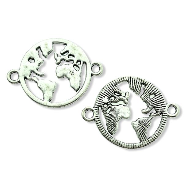 Tussenzetsel wereldbol zilver 26x20mm - 5 stuks
