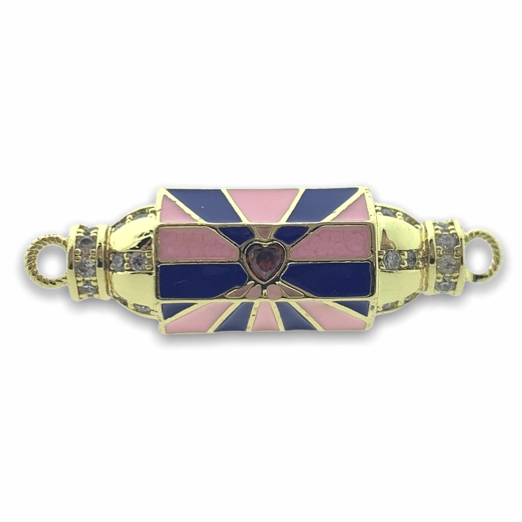 Tussenzetsel wishdom hexagon Love roze/donkerblauw 18K gold plated 12x37mm