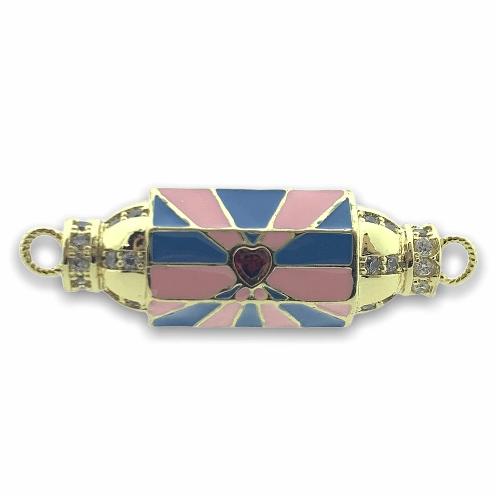 Tussenzetsel wishdom hexagon Love roze/lichtblauw 18K gold plated 12x37mm