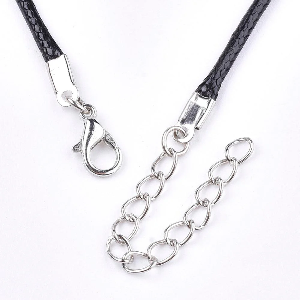 Waxkoord ketting zilver zwart 2mm - ±50 cm - Image 2