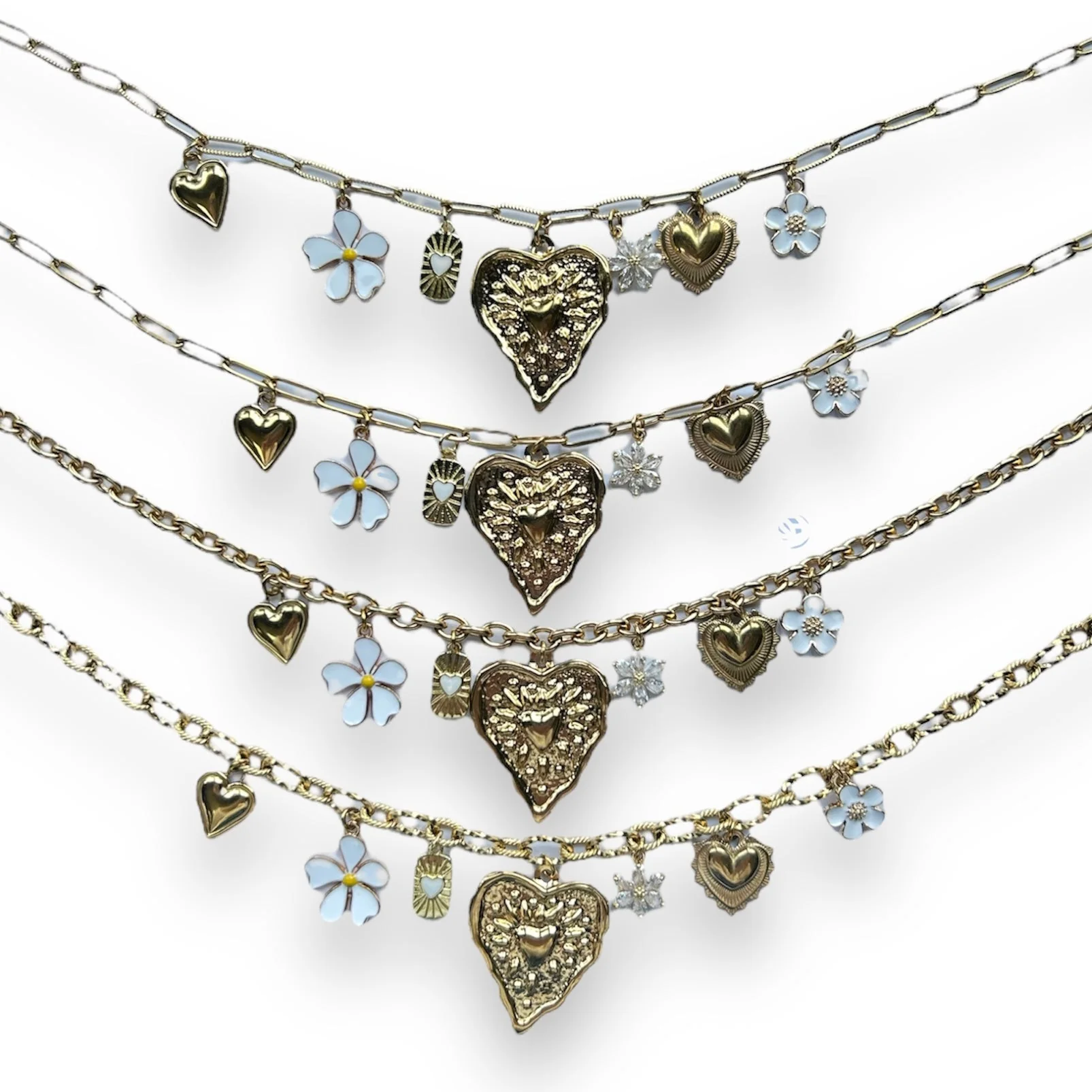 White flowers ketting Stainless steel