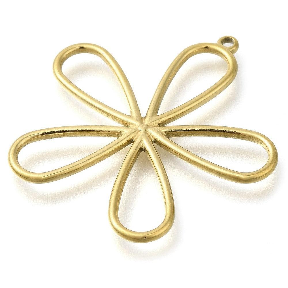 XL Bedel bloem goud 18K RVS 41x40mm - per stuk - Image 2