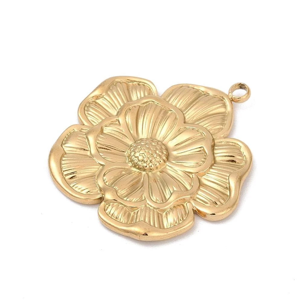XL Bedel Bloem RVS 18Kr Gold Plated 28mm - per stuk - Image 2