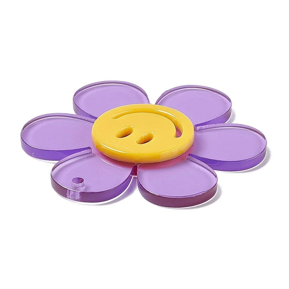 XL Bedel Smiley / Bloem Paars 55mm - per stuk - Image 2