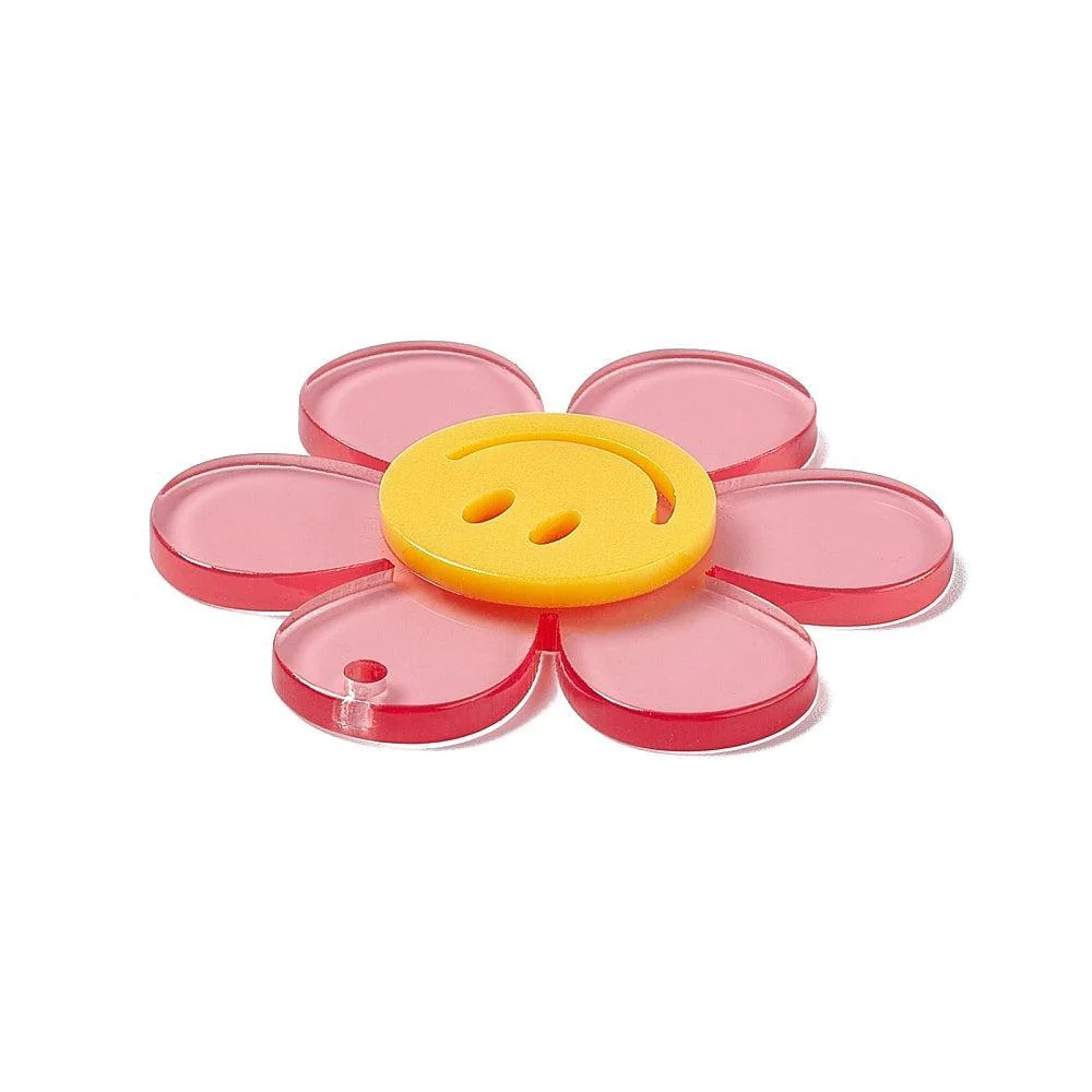 XL Bedel Smiley / Bloem Roze 55mm - per stuk - Image 2