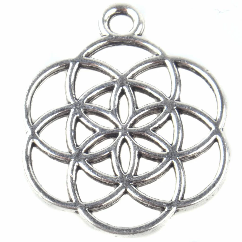 Bedel Flower of Life Zilver 25x20mm - 3 stuks