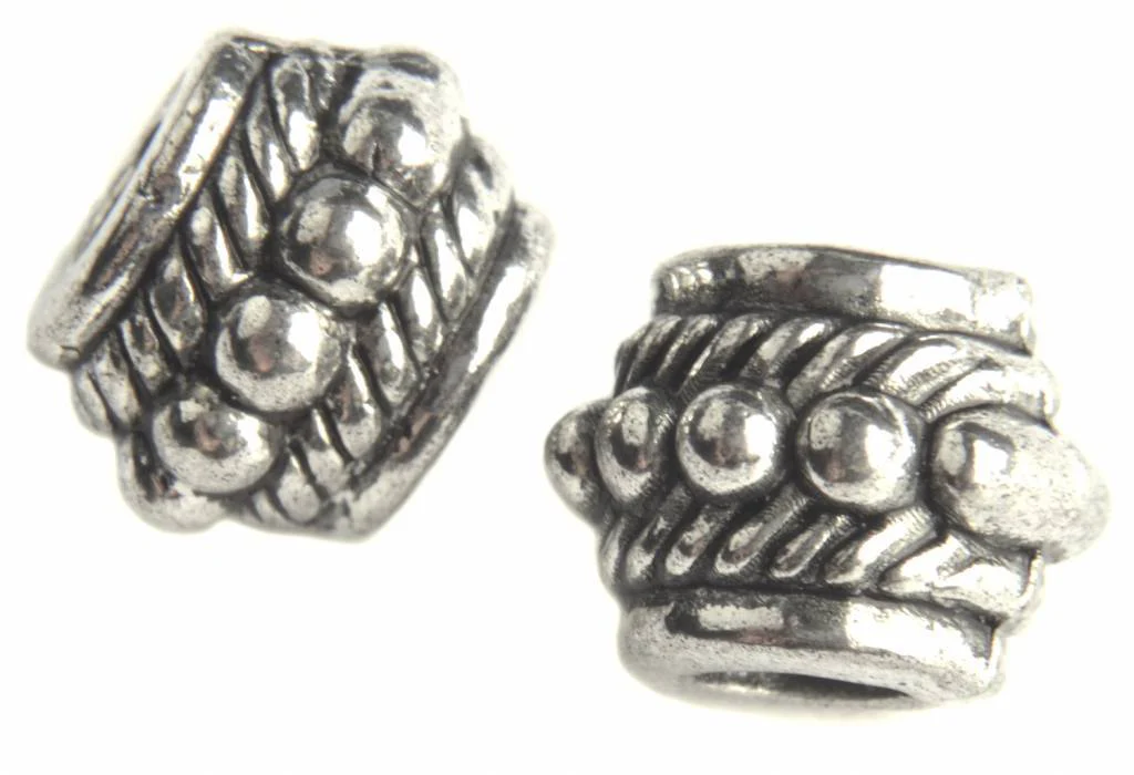 Kraal dots&stripes Ø3mm Zilver 6x8mm - 7 stuks