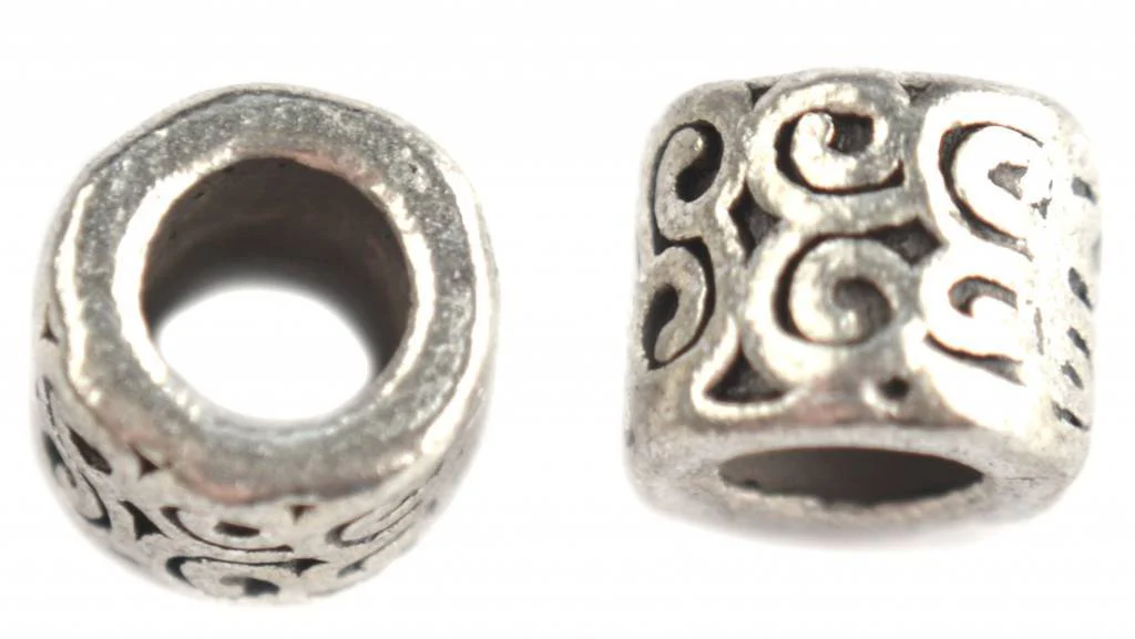 Kraal groot gat Ø5mm Zilver 9x7mm - 5 stuks