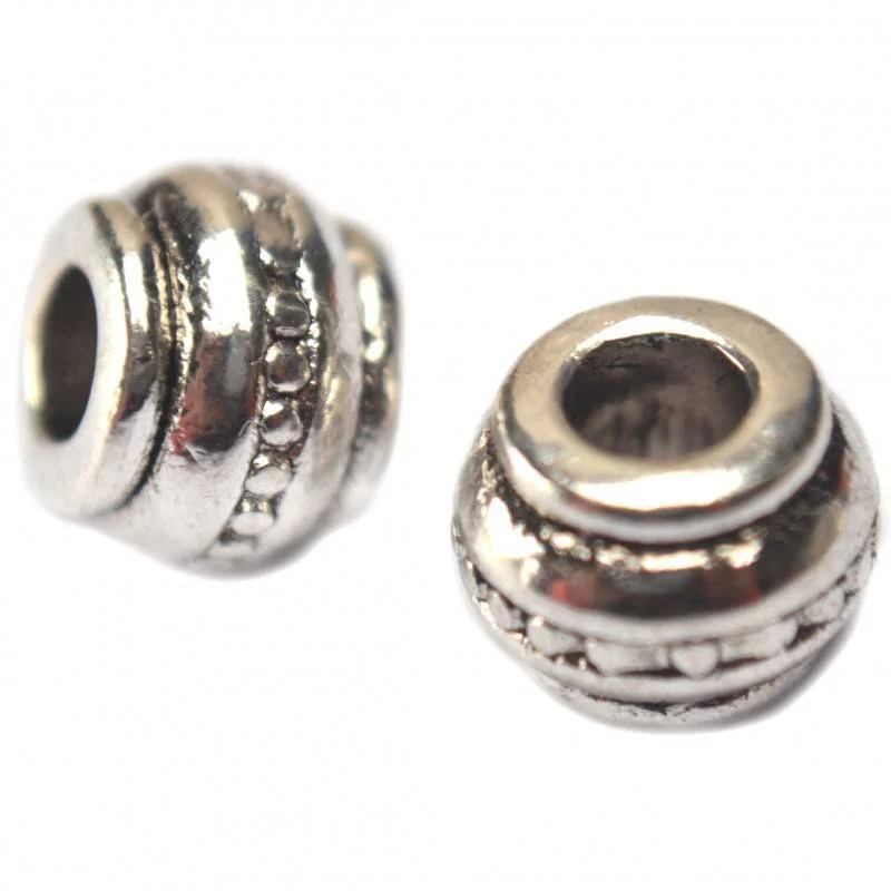 Kraal met groot gat 4mm metaal zilver 9mm - 4 stuks